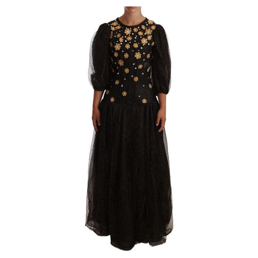 Dolce & Gabbana Black Crystal Floral Maxi Ball Gown Dress black-crystal-floral-maxi-ball-gown-dress