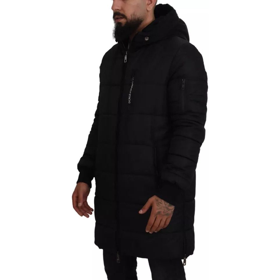 Dolce & Gabbana Black Nylon Hooded Parka Coat Winter Jacket black-nylon-hooded-parka-coat-winter-jacket-1