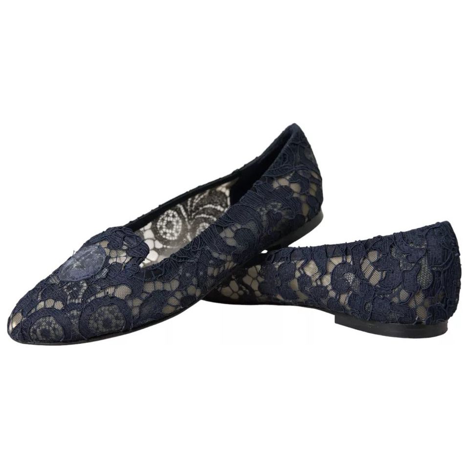 Dark Blue Taormina Lace Slip On Flats Shoes