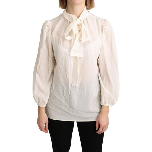 Dolce & Gabbana Off White Scarfneck Long Sleeves Blouse Silk Top off-white-scarfneck-long-sleeves-blouse-silk-top