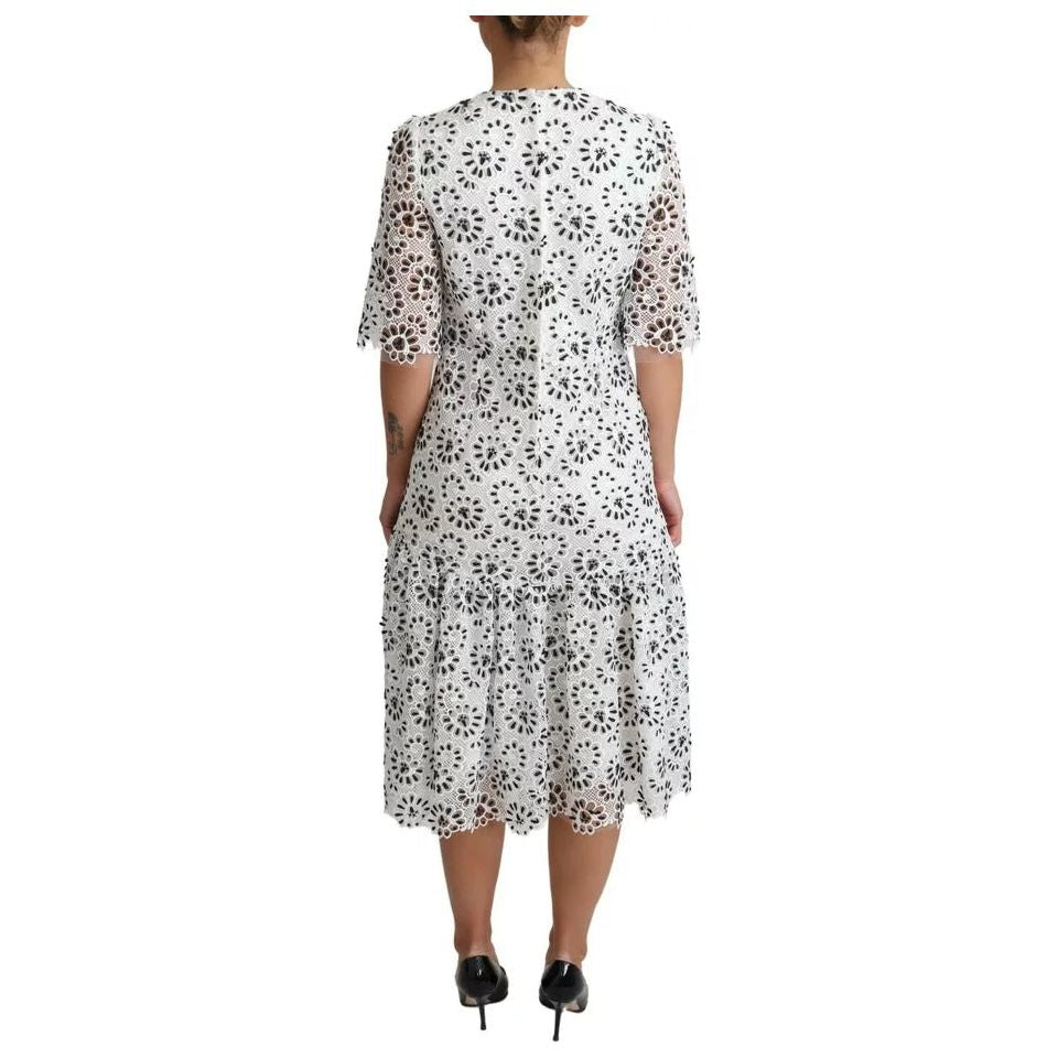 White Cutout Design Polyester A-line Midi Dress