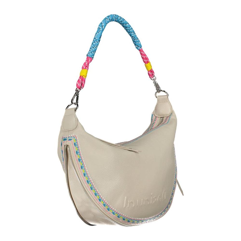 Chic White Embroidered Expandable Handbag