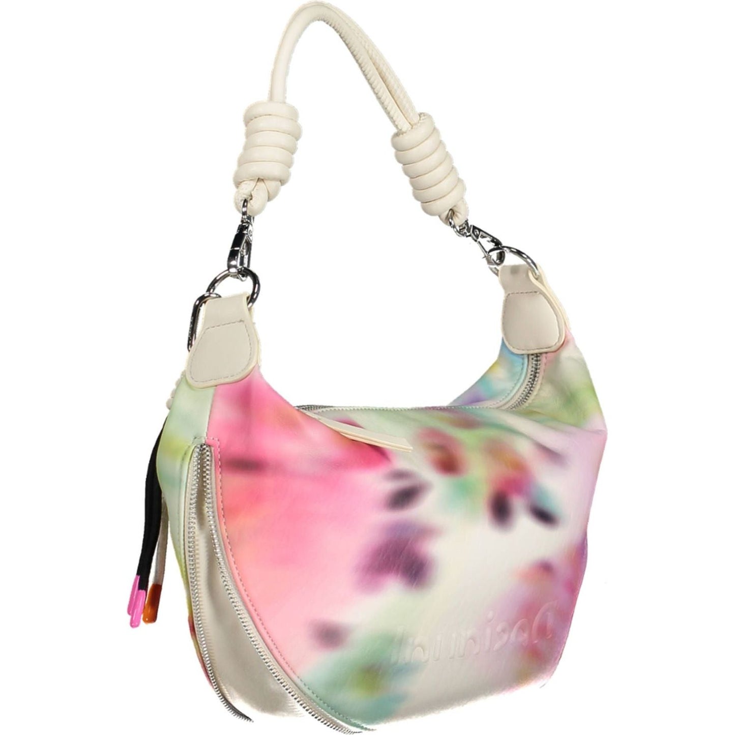 Chic White Expandable Handbag with Contrasting Accents