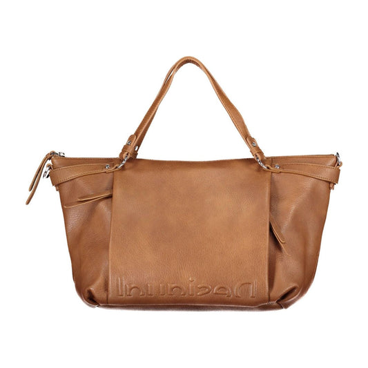 Chic Brown Polyurethane Handbag with Versatile Straps