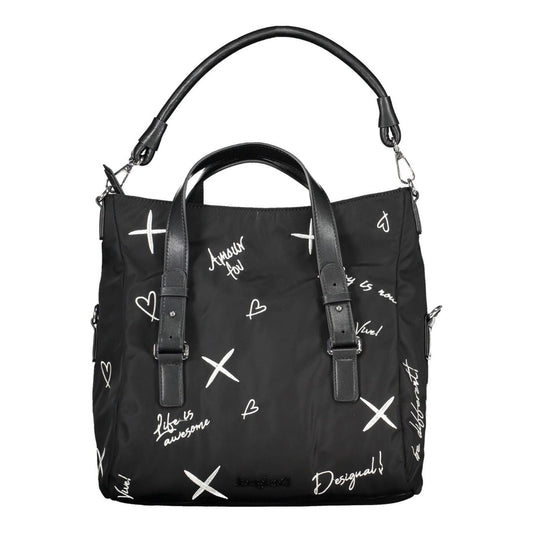 Elegant Embroidered Black Handbag with Versatile Straps