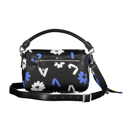 Chic Black Polyurethane Handbag with Contrasting Details