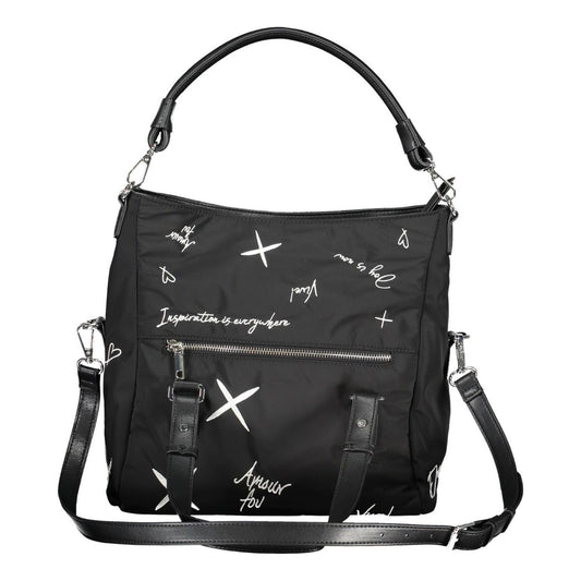Desigual Elegant Embroidered Black Handbag with Versatile Straps elegant-embroidered-black-handbag-with-versatile-straps