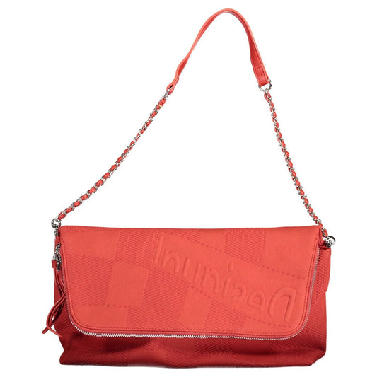Chic Red Polyurethane Handbag with Multiple Compartments