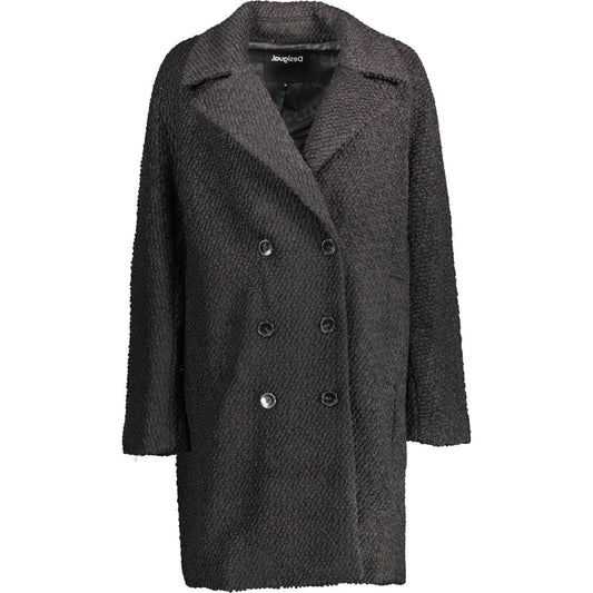 Desigual | Chic Wool-Blend Black Coat with Signature Accents| McRichard Designer Brands   