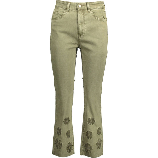 Embroidered Contrast Stitch Green Jeans