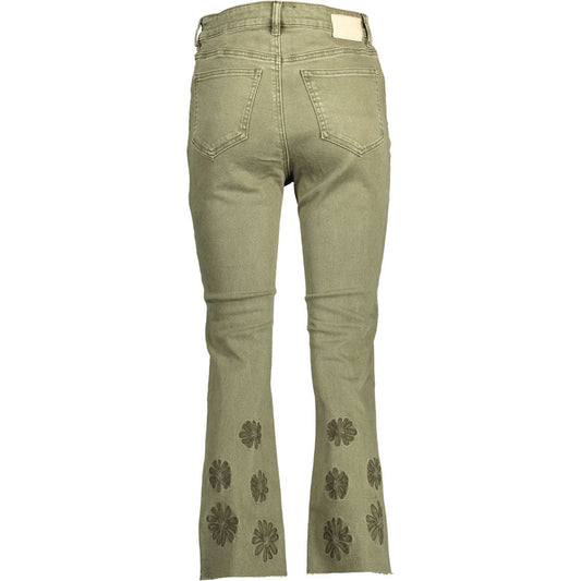 Embroidered Contrast Stitch Green Jeans
