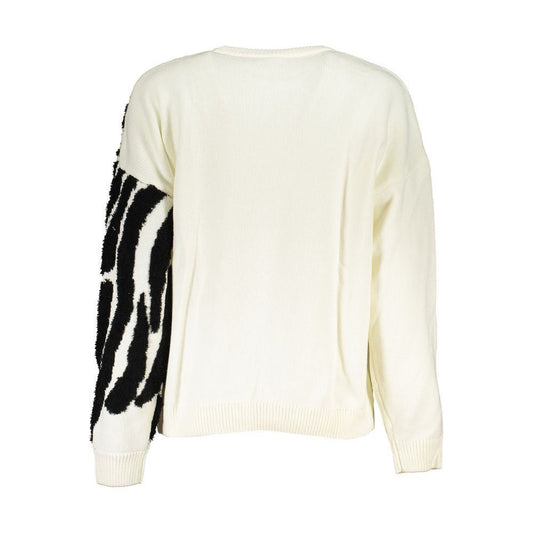 Desigual | Chic Contrast Crew Neck Sweater in White| McRichard Designer Brands   