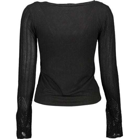 Desigual | Chic V-Neck Lace Accent Black Shirt| McRichard Designer Brands   