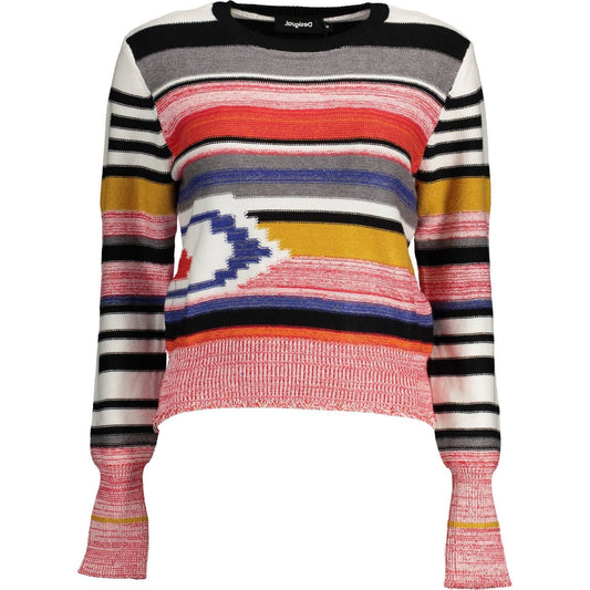 Desigual Chic Pink Round Neck Sweater with Contrasting Detail chic-pink-round-neck-sweater-with-contrasting-detail