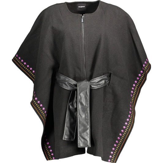 Desigual | Elegant Black Poncho with Contrasting Details| McRichard Designer Brands   