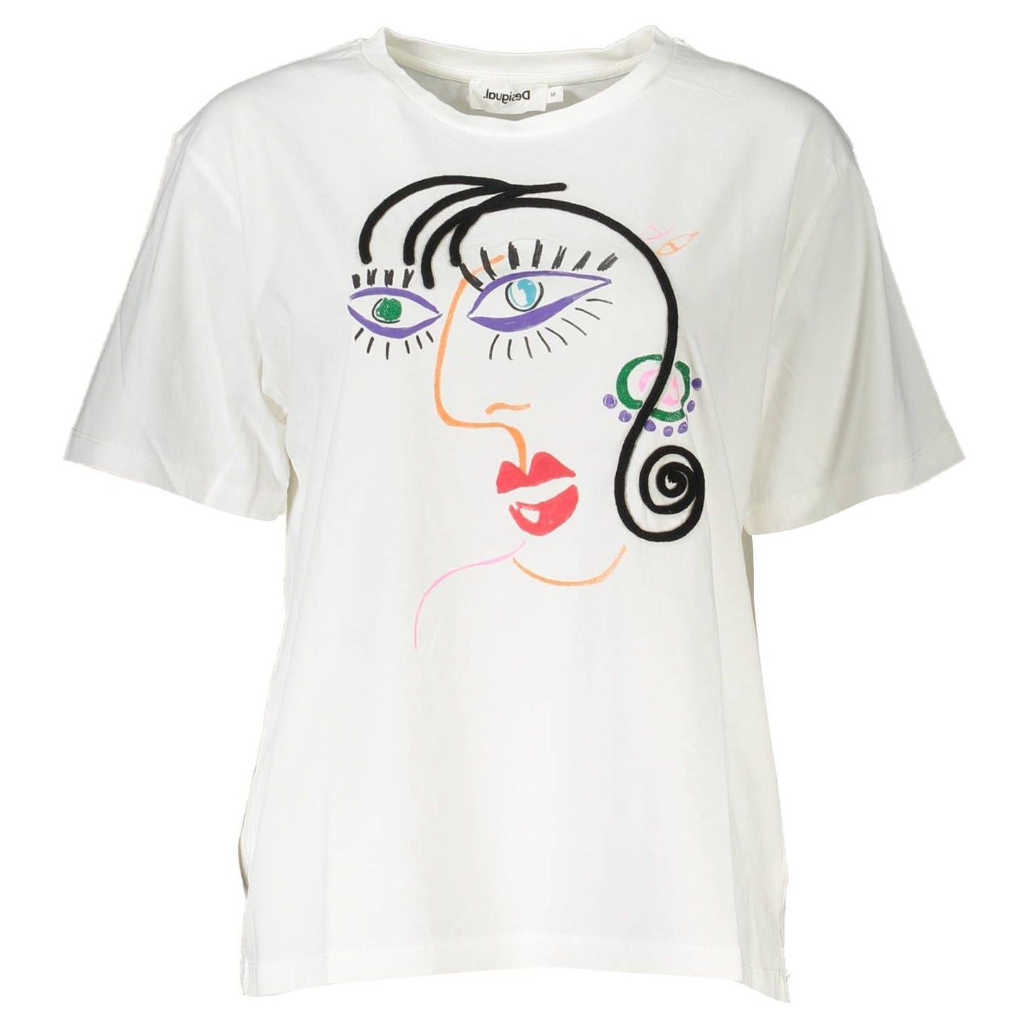 Desigual Chic Embroidered White Tee with Artistic Flair chic-embroidered-white-tee-with-artistic-flair
