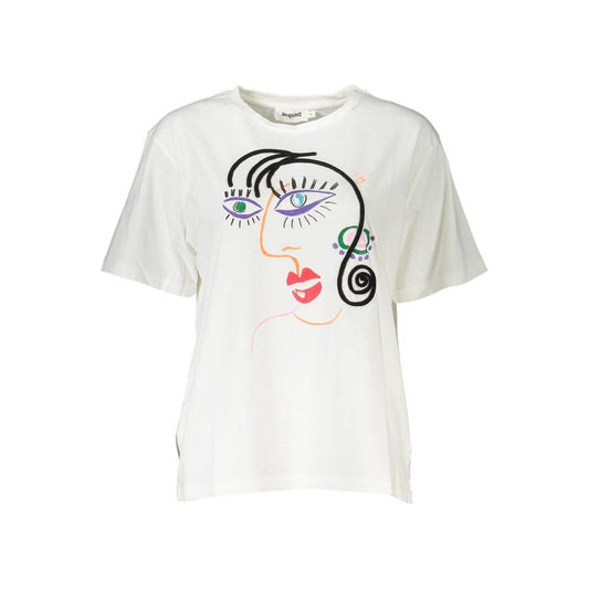 Chic Embroidered White Tee with Artistic Flair
