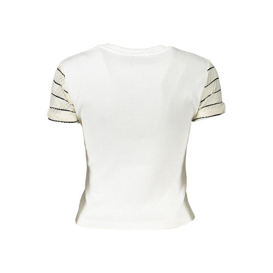Chic White Printed Tee with Contrast Detail