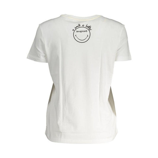 Chic White Printed Cotton Tee with Logo