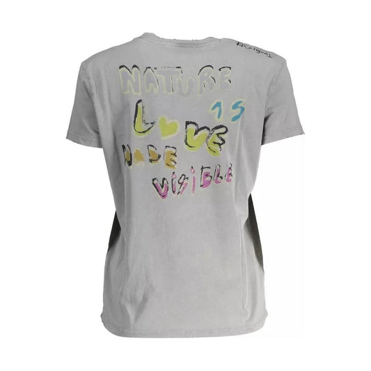 Desigual Chic Gray Printed Cotton Tee with Logo chic-gray-printed-cotton-tee-with-logo