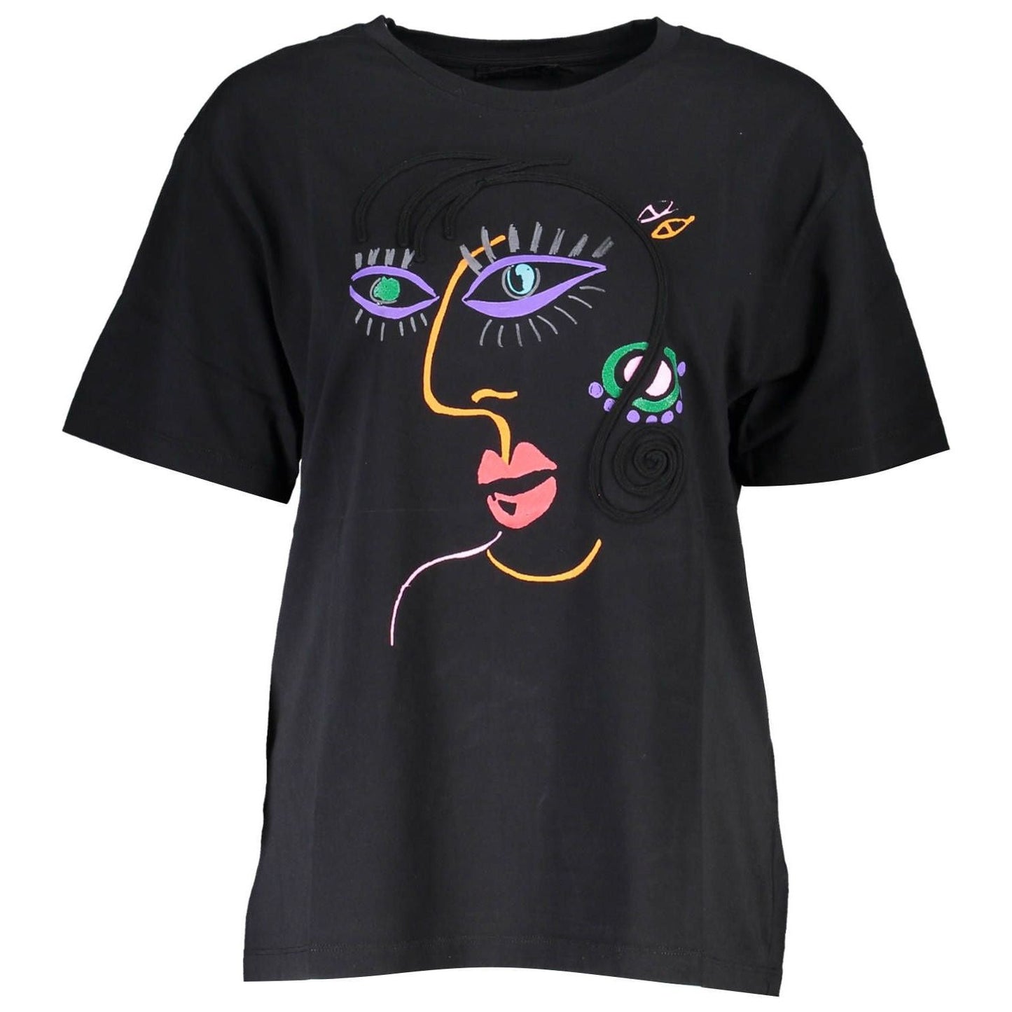 Desigual Chic Embroidered Black Tee with Artistic Flair chic-embroidered-black-tee-with-artistic-flair