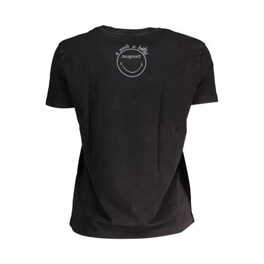 Desigual | Chic Black Printed Cotton Tee with Logo| McRichard Designer Brands   