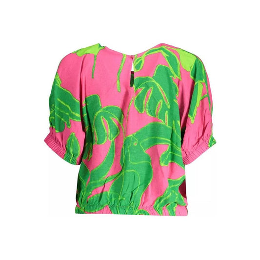 Desigual | Chic Pink Viscose Blouse with Contrasting Details| McRichard Designer Brands   
