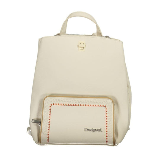 Desigual | Elegant White Backpack with Contrast Details| McRichard Designer Brands   