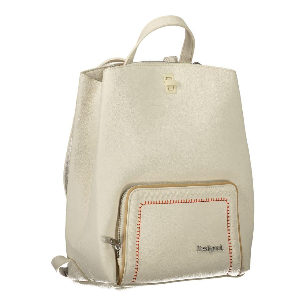 Desigual | Elegant White Backpack with Contrast Details| McRichard Designer Brands   
