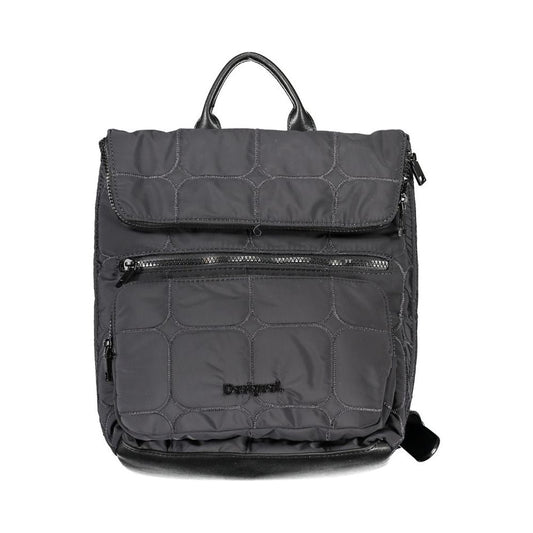 Chic Urban Black Polyester Backpack with Contrasting Details