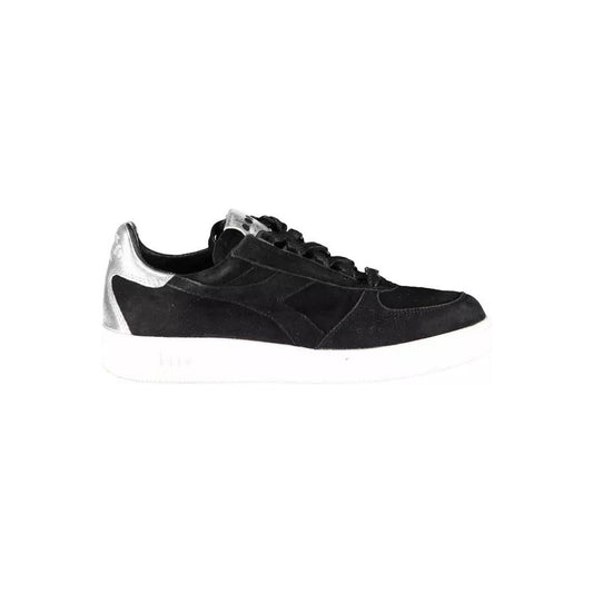 Elegant Black Leather Sneakers with Lace Details