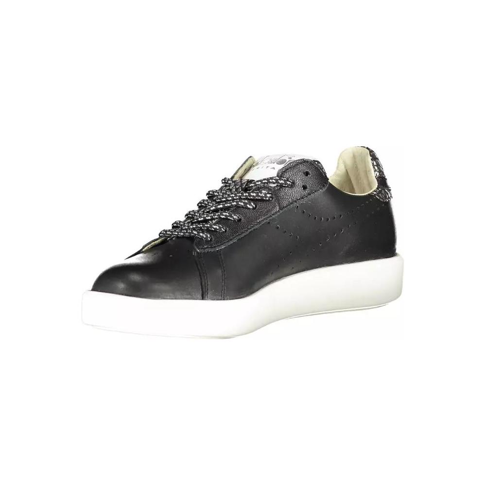 Diadora | Chic Black Contrast Sole Lace-Up Sneakers| McRichard Designer Brands   