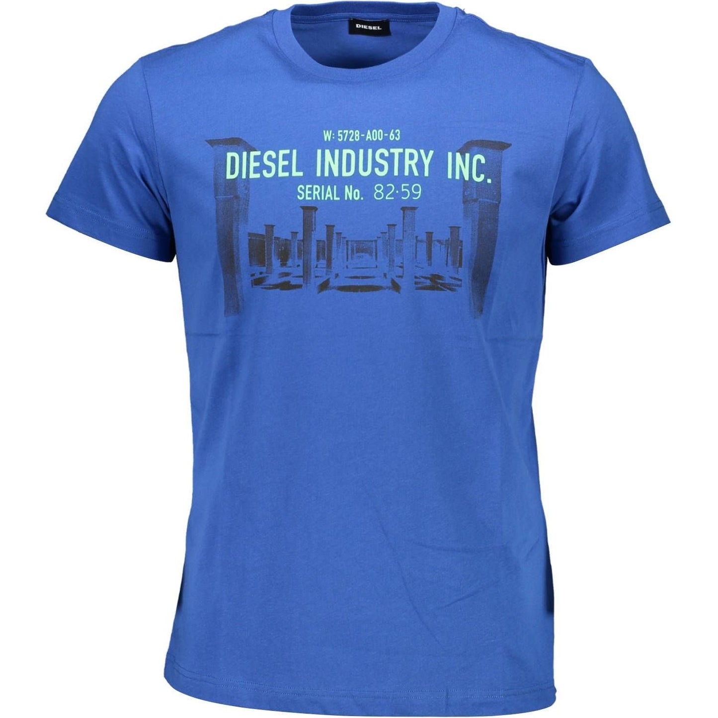Diesel Blue Cotton Crew Neck Tee with Graphic Logo blue-cotton-crew-neck-tee-with-graphic-logo