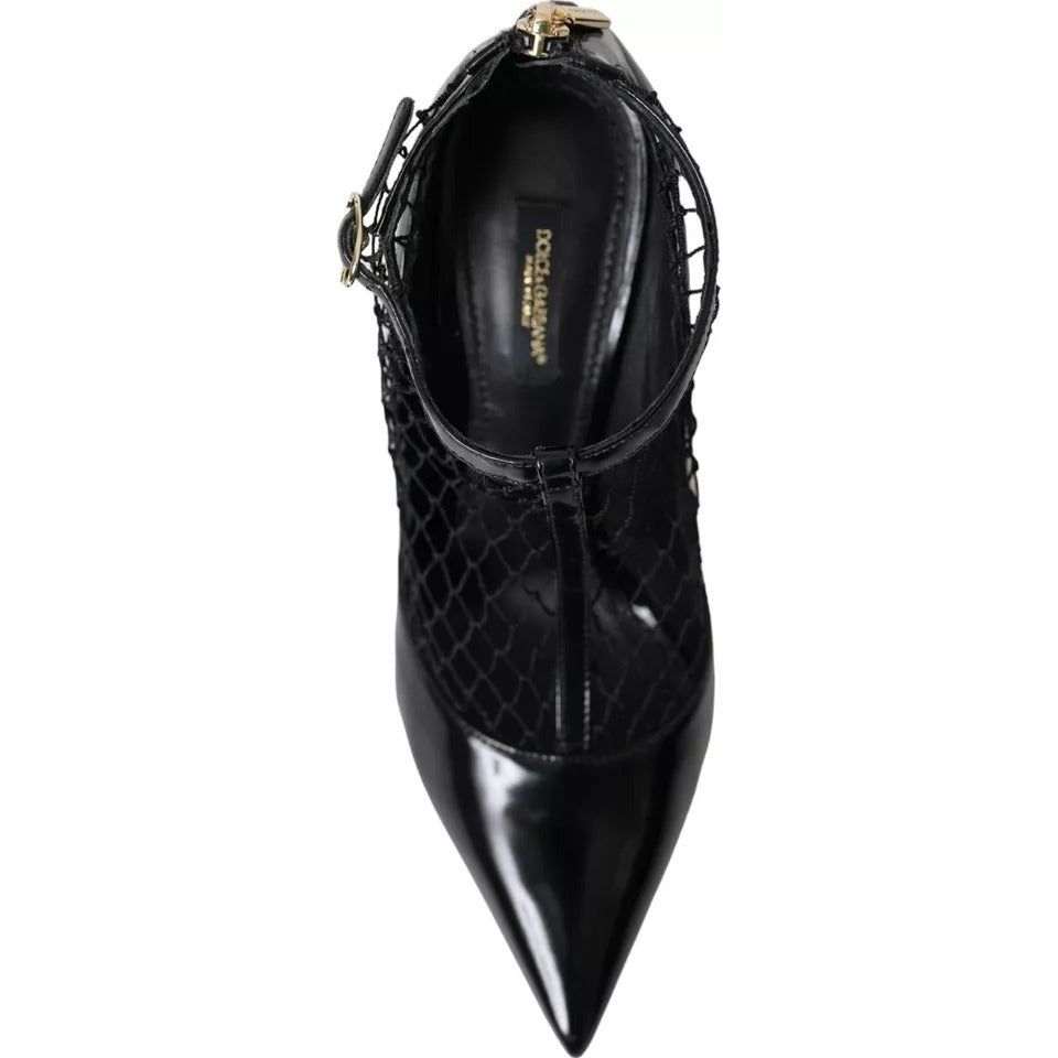 Black Mesh Patent Leather Heels Pumps Shoes