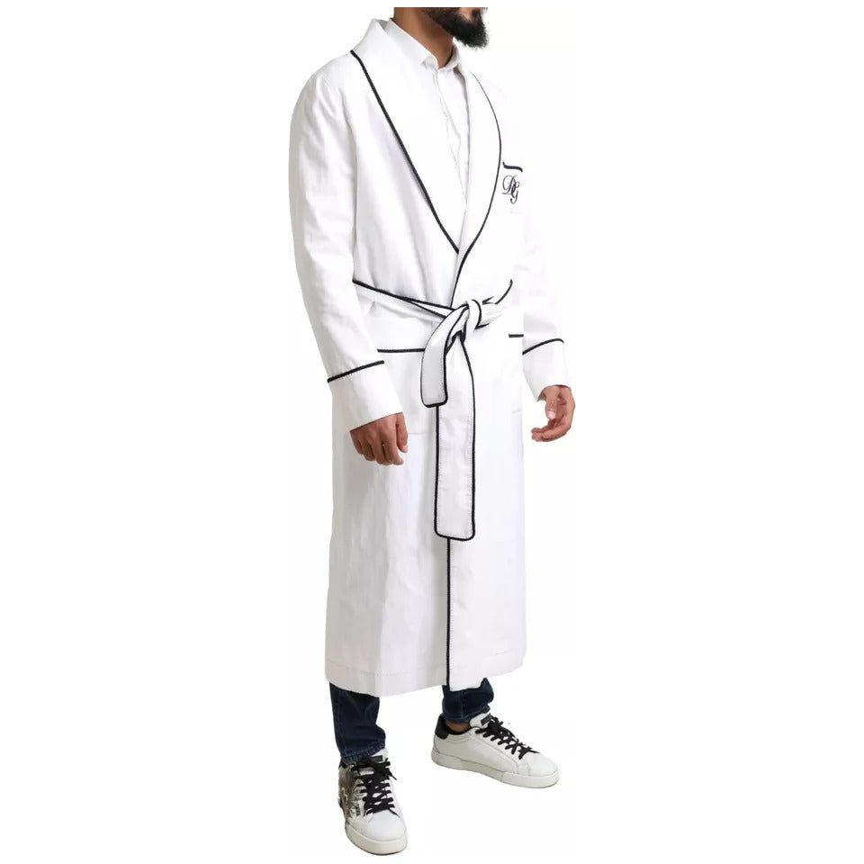 White Linen Belted Robe DG Logo Sleepwear