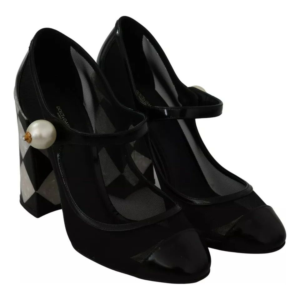 Black Embellished Harlequin Mary Janes Pumps Shoes