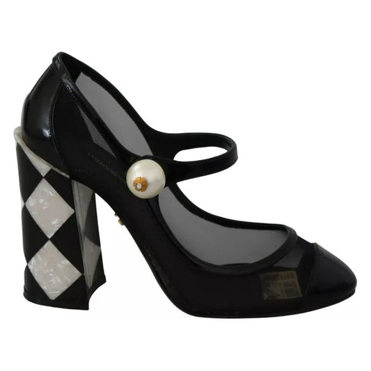 Black Embellished Harlequin Mary Janes Pumps Shoes