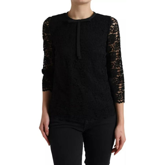 Black Floral Lace Long Sleeves Blouse Top