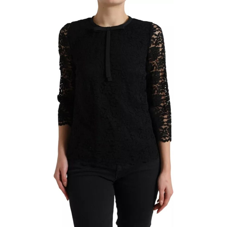 Dolce & Gabbana Black Floral Lace Long Sleeves Blouse Top black-floral-lace-long-sleeves-blouse-top