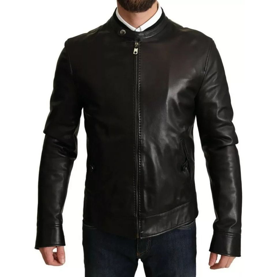 Black Lamb Leather Biker Coat Jacket