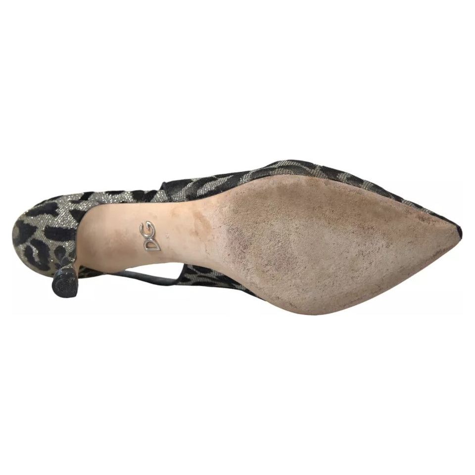 Silver Leopard Heels Pumps Slingback Shoes