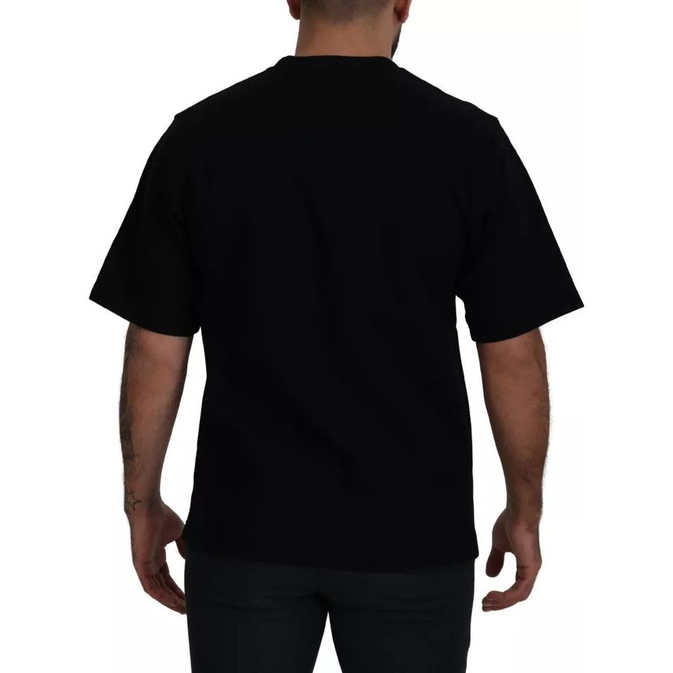 Black Printed Crewneck Tee Cotton T-shirt