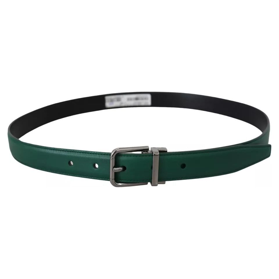 Dolce & Gabbana Green Calf Leather Silver Tone Metal Buckle Belt green-calf-leather-silver-tone-metal-buckle-belt