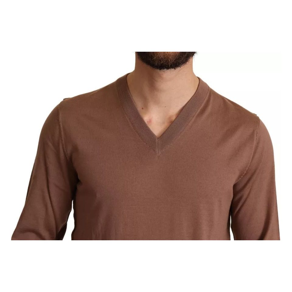 Brown Silk Cashmere Pullover Sweater
