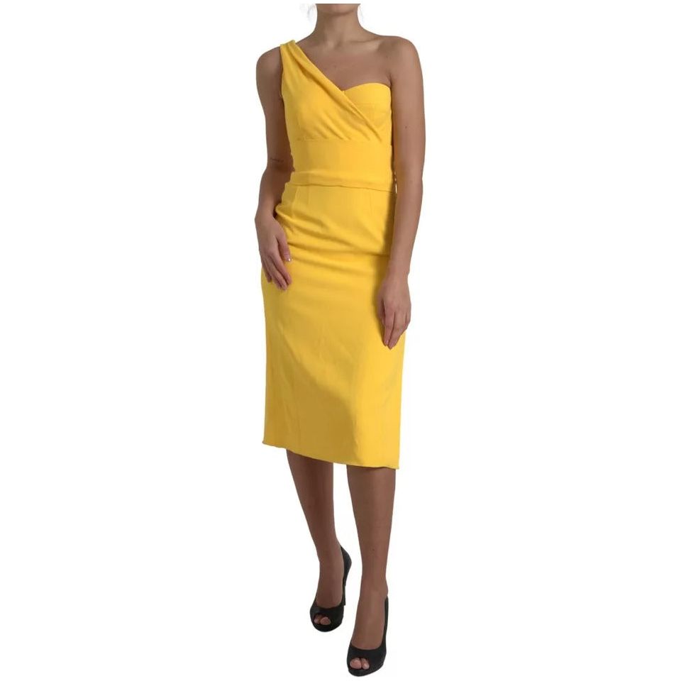 Yellow One Shoulder Side Slit Midi Dress