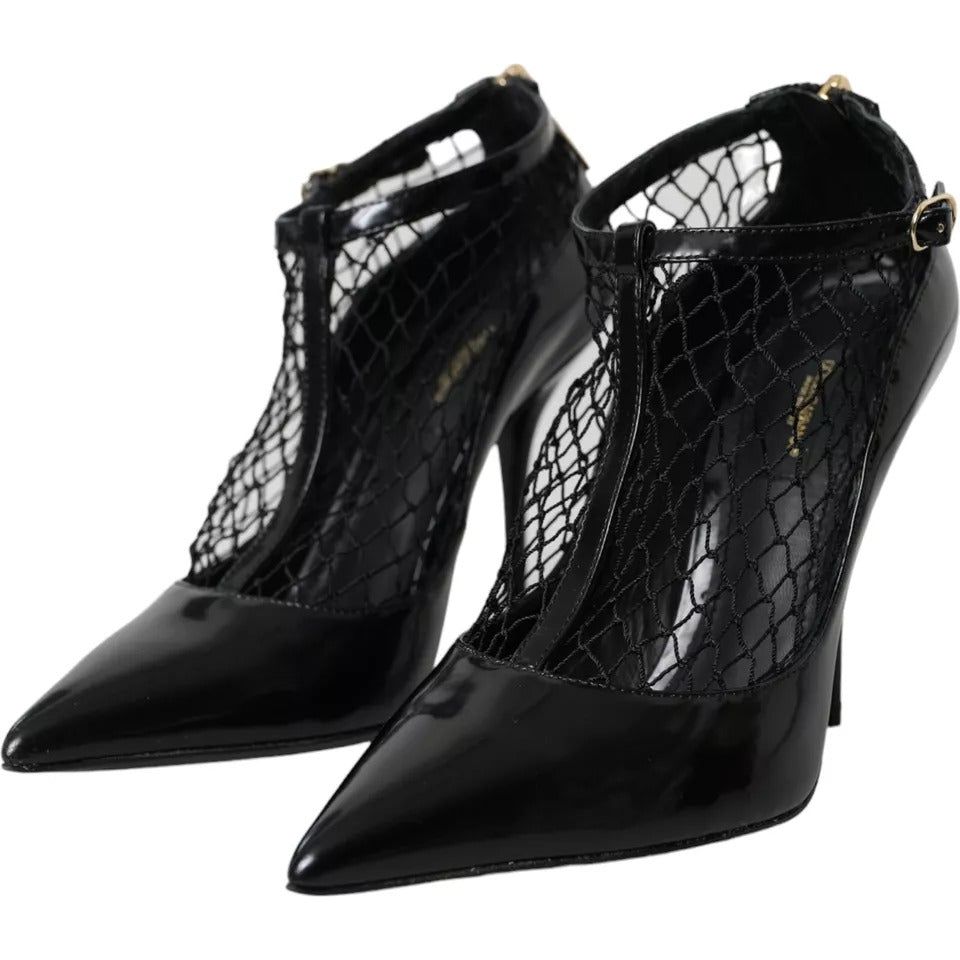 Black Mesh Patent Leather Heels Pumps Shoes