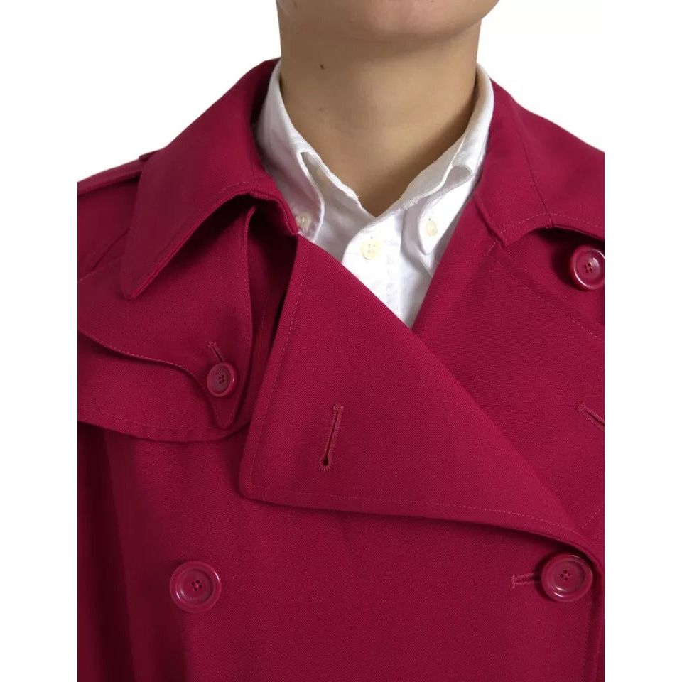 Dolce & Gabbana Dark Pink Double Breasted Trench Coat Jacket dark-pink-double-breasted-trench-coat-jacket