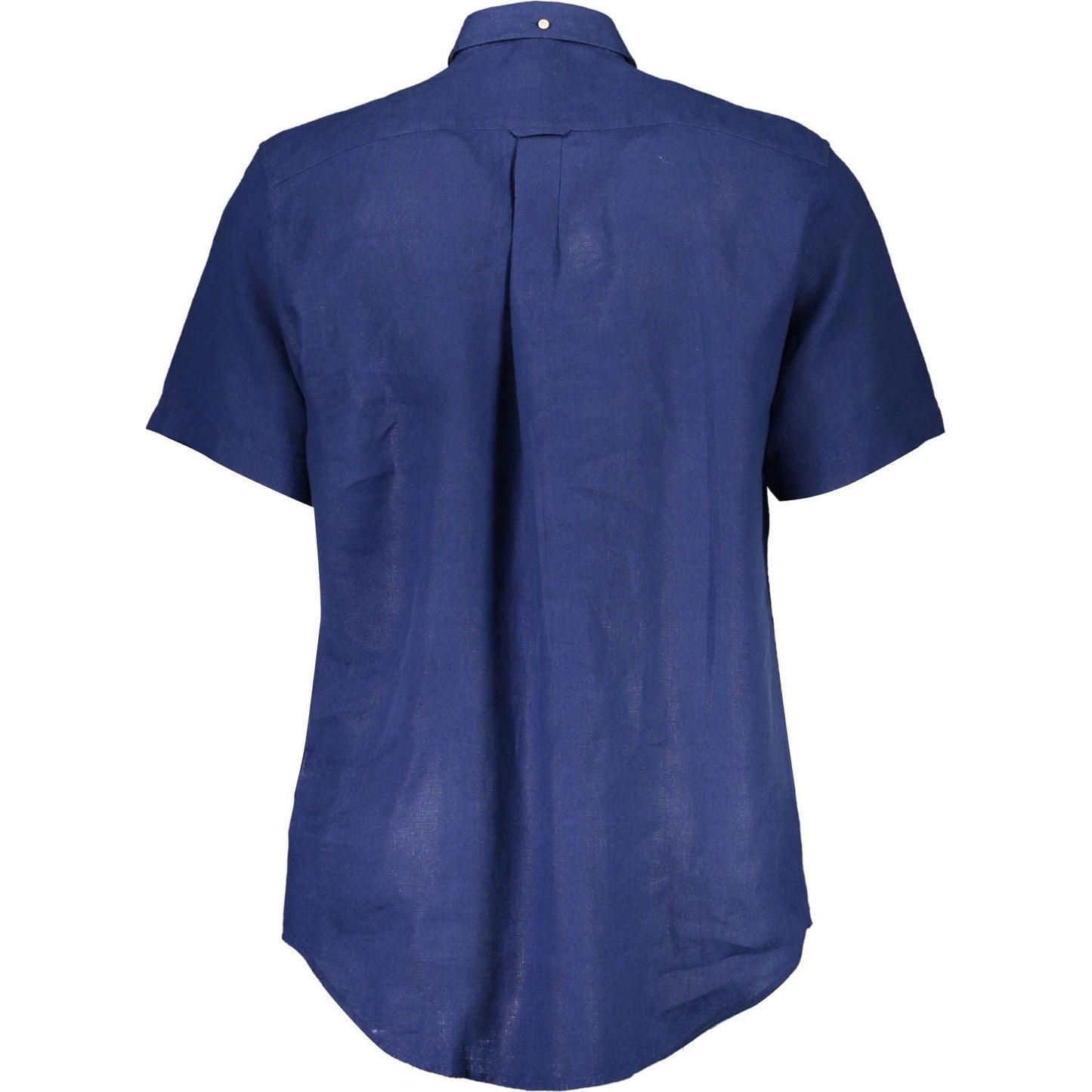 Elegant Blue Linen Button-Down Shirt