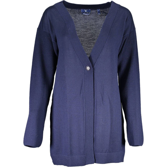 Gant Elegant Blue Wool Long Sleeve Cardigan elegant-blue-wool-long-sleeve-cardigan