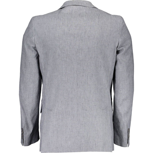 Gant Elegant Gray Linen-Cotton Blend Jacket elegant-gray-linen-cotton-blend-jacket